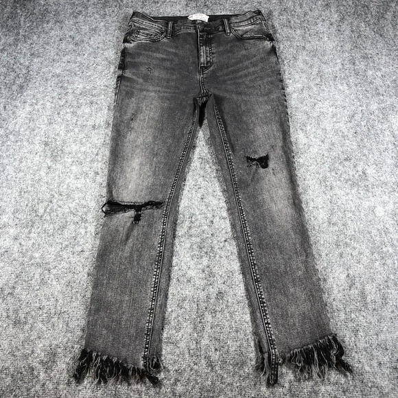 Free People Jeans Womens 28 Distressed Skinny Frayed Hem Ripped Denim Pants - Picture 1 of 7